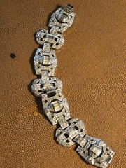 Vintage Art Deco Revival Rhodium Plated Rhinestone Bracelet – Baguette Round 7′