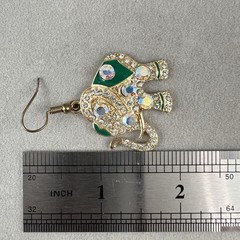 AB Beaded Elephant Earrings Boho Green Enamel Rhinestone Lucky Dangle Gold Tone