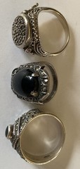 Vintage Sterling Silver 925 Marcasite Onyx Ring Lot ~ Compartment Ring ~ Deco ~