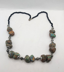 Vintage Moroccan Tribal Statement Necklace Chunky Raw Chrysocolla Beads Boho