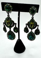 Barrera Crystal Clip-On Drop Earrings Of vibrant green crystals set in Gunmetal
