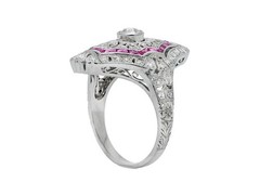 3Ct Art Deco Style Lab Created Diamond & Ruby Anniversary 14k White Gold FN Ring
