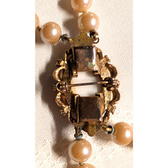 Vintage Nude Maidens Brooch & Clip Earrings Champagne Faux Pearl Necklace