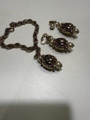 1950s Magic Lantern Gold Tone Rhinestone Earrings Necklace Charm Bracelet Set