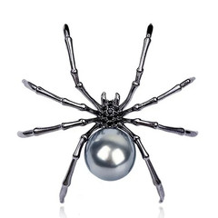 Vintage Black Rhinestone Spider Brooch Pearl Pin Insect Bug Jewelry Summer Gift