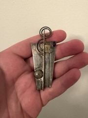 Vintage Lynda Thorpe Signed Mixed Metals & Stone Modernist Brooch Pin 1996