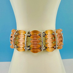 Vintage Bracelet Peach Pink Melon Frosted Lucite Thermoset Silver Tone Wide 6″