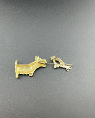 Scottie Dog Stick Pin Brooch Hand With Treat Gold Tone Large 3.5 inches