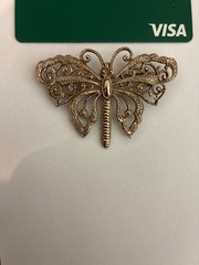 Vintage ART Mode Jewelry Signed Gold Tone Butterfly Brooch Pin
