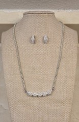 Swarovski Crystal Signed Swan Logo Necklace And Earrings Pave Crystal 16.5″