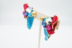 Vintage Clip On Earrings Gold Tone Rhinestone L3