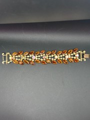 VTG Juliana Style Topaz Amber Rhinestone 5 Link Bracelet 7″ Mid Century Unsigned