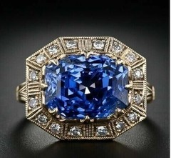 4.10 Ct Natural Sapphire Art Deco Vintage Engagement Ring 14K Yellow Gold FN