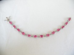 Sterling Silver 925 Natural Pink Topaz Diamond Tennis Bracelet 7.5″