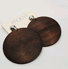Wood Clip on Earrings Dangle Silver tone Boho 80’s style Vintage Macy’s 2.75 in