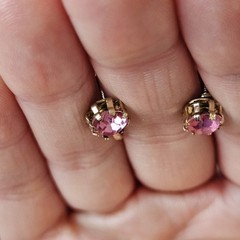 Vintage 60s Pink Topaz Rhinestone Huggies Gold Tone Earrings Screwback