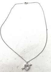 S50 Vintage necklace, chain, pendant heart, arrow, sterling silver rhinestones