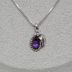 BB 925 Sterling Silver – Amethyst & Cubic Zirconia Pendant Chain Chain Necklace