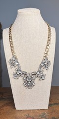 Vintage Romantic Gold Large Rhinestone Flower Bib Statement Necklace 16-18in