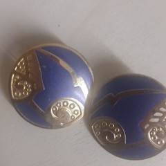 Vintage Purple Enamel Gold Tone Statement Earrings Art Deco Style Retro 1980s