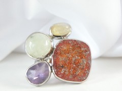 Huge Sterling Silver 925 Natural Gemstone Statement Vintage Ring Size 6