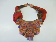 Tatiana Vorotnikova Kygyz Felt Silk Embroidered Ethnic Necklace Artisan Vintage