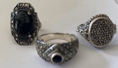 Vintage Sterling Silver 925 Marcasite Onyx Ring Lot ~ Compartment Ring ~ Deco ~