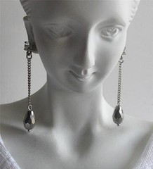 DUAL 1 OR 2 PAIR CRYSTAL RHINESTONE & GRAY HEMATITE CHANDELIER PIERCED EARRINGS