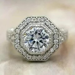 2Ct Art Deco Style LabCreated Diamond Vintage Halo Engagement Ring 14K Gold Over