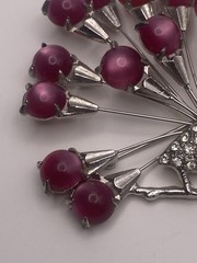 Vintage Fabulous Large Figural Peacock Brooch with Pink Moon-Glow Stones