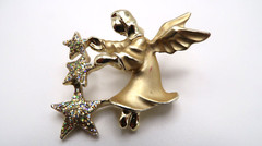 VIntage Signed Gold Angel Star Brooch Pin 4.5cm BB12