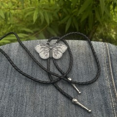 Silver Butterfly Bolo Tie Leather Cord FREE SHIPPING