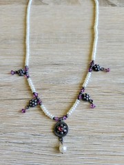 Vintage Necklace 15 In Silver 925 Amethyst Seed Pearl Toggle Clasp