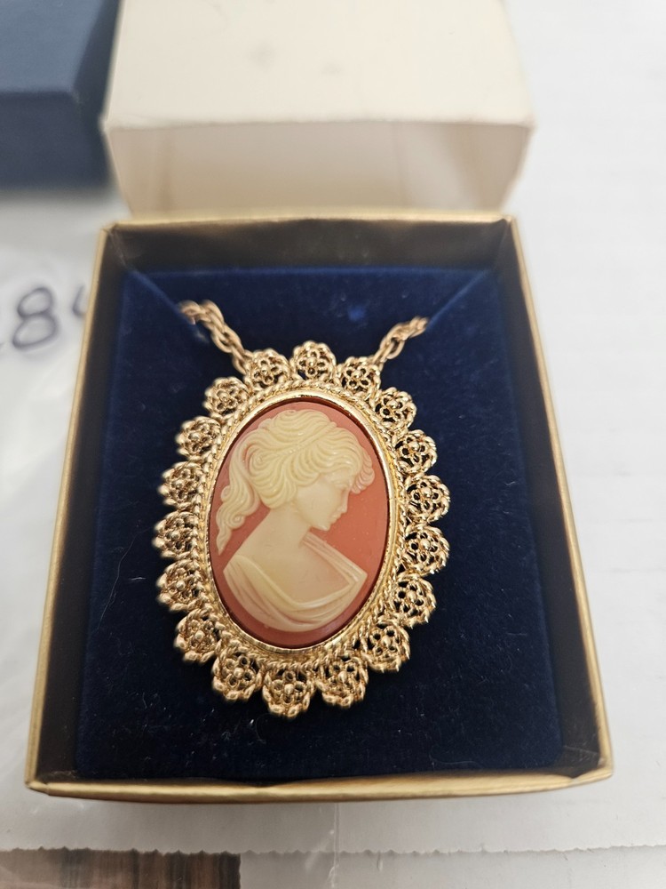 Vintage Fuller Brush Company Cameo Pin/Pendant with Necklace (JLY0284)