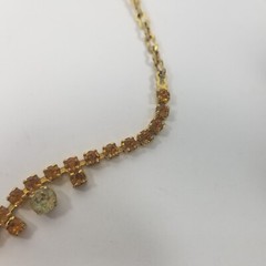 Vintage Prong Set Orange & Lemon Rhinestone Necklace 16.5″ Gold-Tone Icey Choke