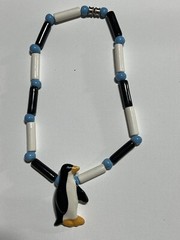 Stunning Flying Colors Hand Painted Ceramic Penguin Pendant necklace vintage