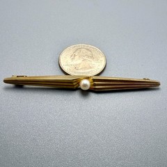 Antique 8K Bar Pin with 4.7mm Pearl 1.75″ 2.9 grams