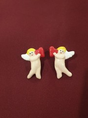 Vintage Flying Colors Cherub/AngelCupid/ Earrings & XXOO Pin/Brooch Colorful