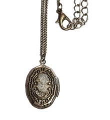 Vintage Pink Rose Resin Oval Locket Pendant Necklace Silver Tone Flower Retro