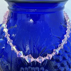 VTG Pink AB Crystal Bead Necklace Faceted Aurora Borealis Coated 1950s 21″