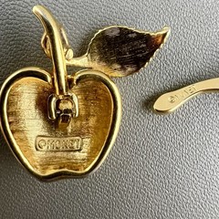Vintage Monet Brooch Lot Apple Bird Rose Knot Gold Tone Cream Enamel Signed