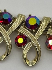 Vintage Mid Century Necklace Ribbon Link Design Gold Tone AB Rhinestone Unsigned