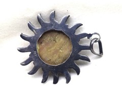 Real Mother Of Pearl White/Colorless Gem Sun Vintage 925 Silver 2.5 Inch Pendant
