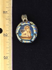 Rare Artisan Vtg Polymer Clay Cherub Angel Jingle Bell Sterling Ball Pendant