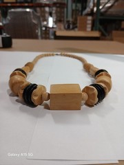 Vintage 1970’s Chunky Wood Bead Statement Necklace “Boho” 26in Matinee/Barrel…