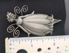 Vintage Hallmark Angel Pewter Flower Fairy Pin Brooch 2.5”