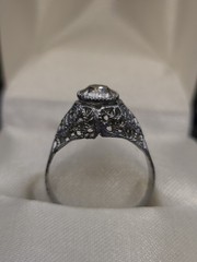 Antique / Vintage Art Deco Filigree Ring Clear Glass Stone Size 6.5 Silver Tone