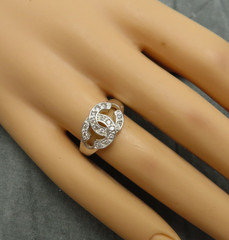 Vintage Sterling Silver Ring Cocktail Clear Faceted Crystal Size 8 Band 926c