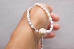 Pastel Pearl Choker Floating Carved Pearl Sterling Silver Handmade Necklace