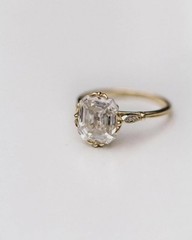 Vintage 3CT Asscher eal Moissanite Engagement Ring In 14K Yellow Gold Finish